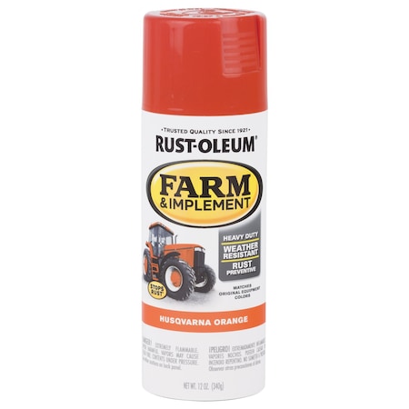 Specialty Rust-Oleum Farm & Implement Gloss Husqvarna Orange Spray Paint 12 oz 303472